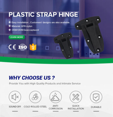 Soft close plastic T strap hinge